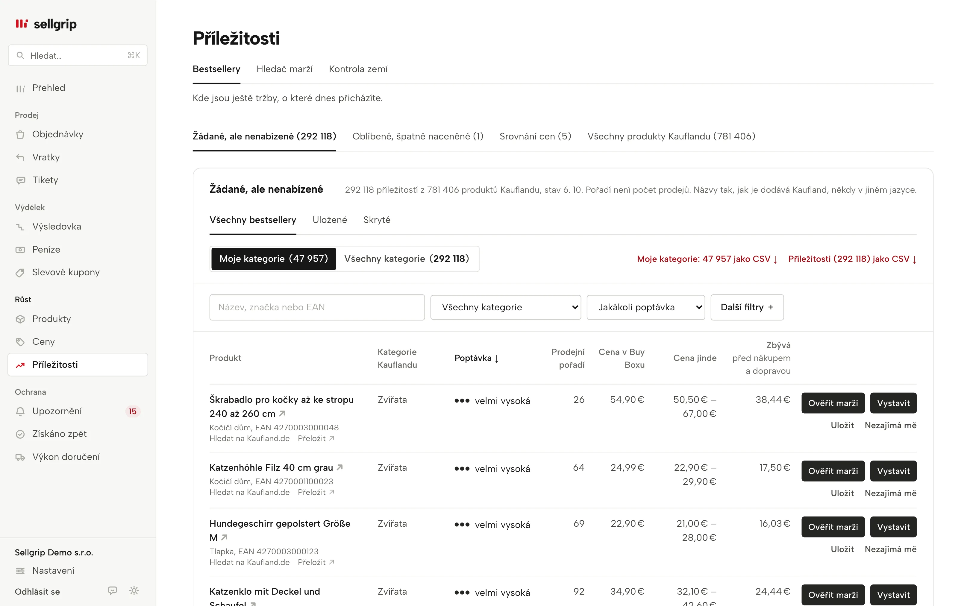 Příležitosti v Sellgripu se srovnáním cen: vaše cena vedle nejlevnější nabídky na Kauflandu a ceny Buy Boxu.
