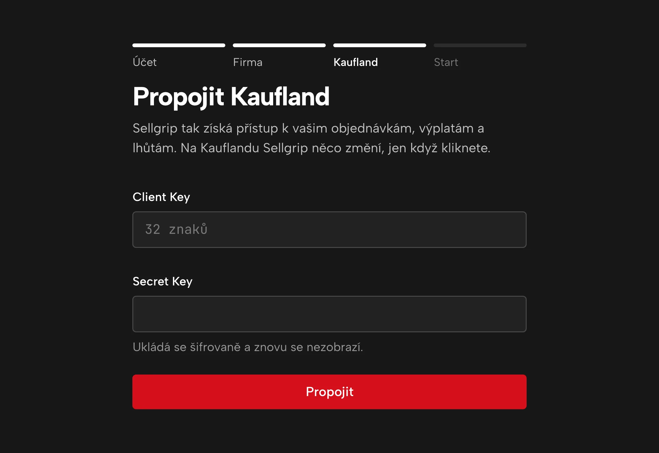 Zadání klíčů v Sellgripu, s ukázkovými daty