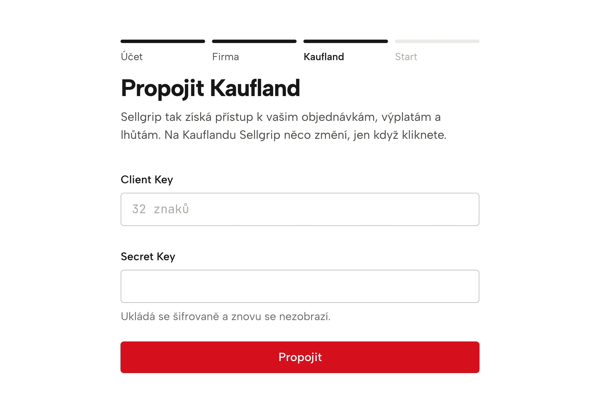 Zadání klíčů v Sellgripu, s ukázkovými daty