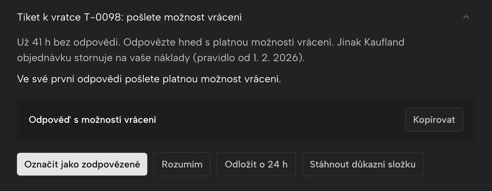 Důkazní složka v Sellgripu, s ukázkovými daty