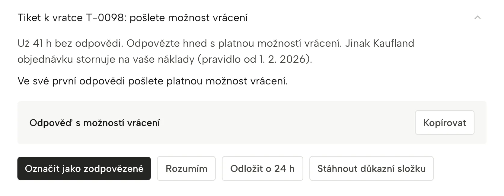 Důkazní složka v Sellgripu, s ukázkovými daty