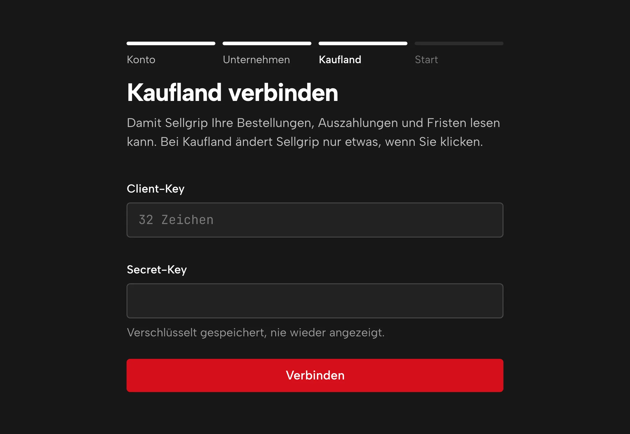 Schlüssel in Sellgrip eintragen, mit Beispieldaten