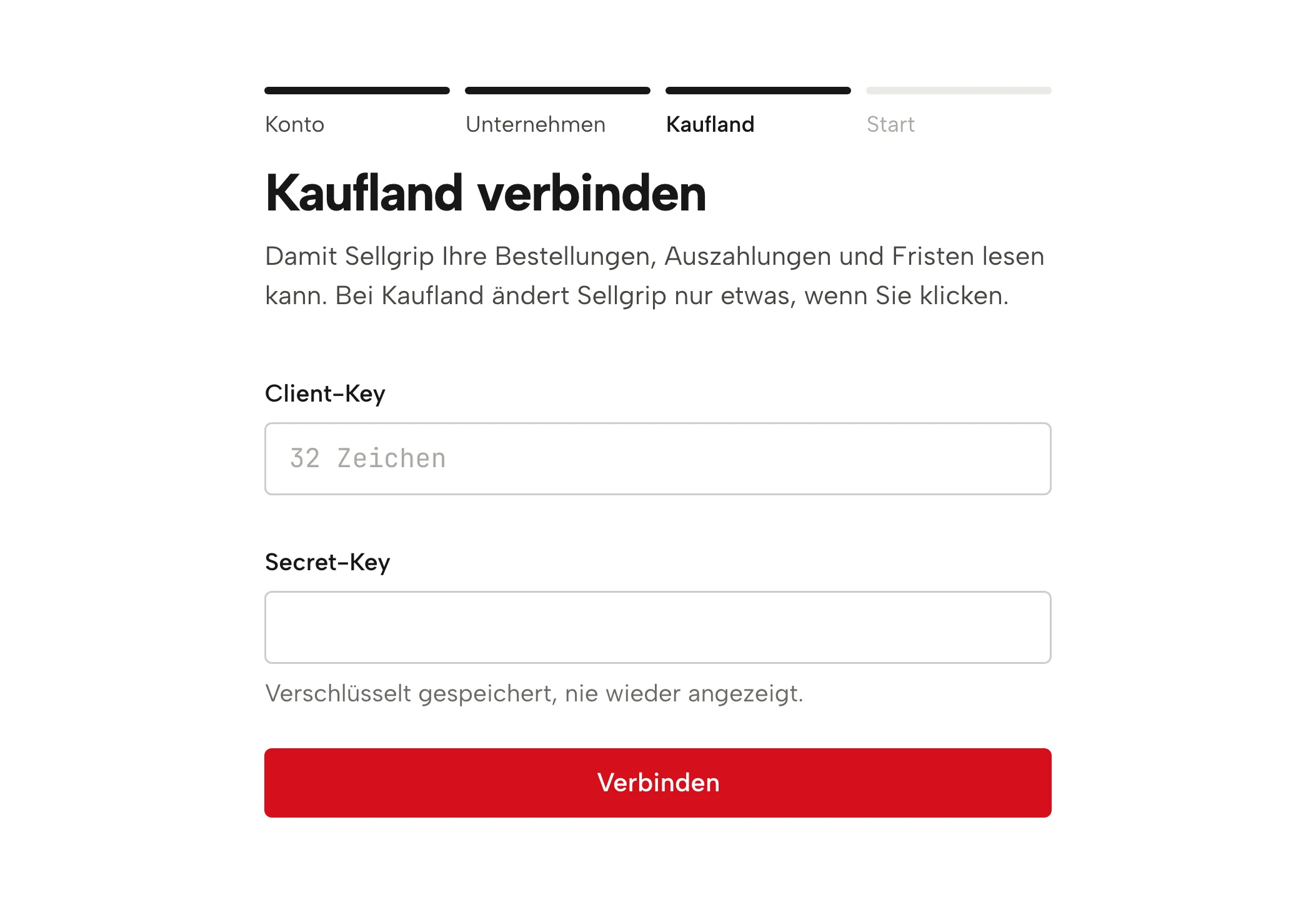 Schlüssel in Sellgrip eintragen, mit Beispieldaten
