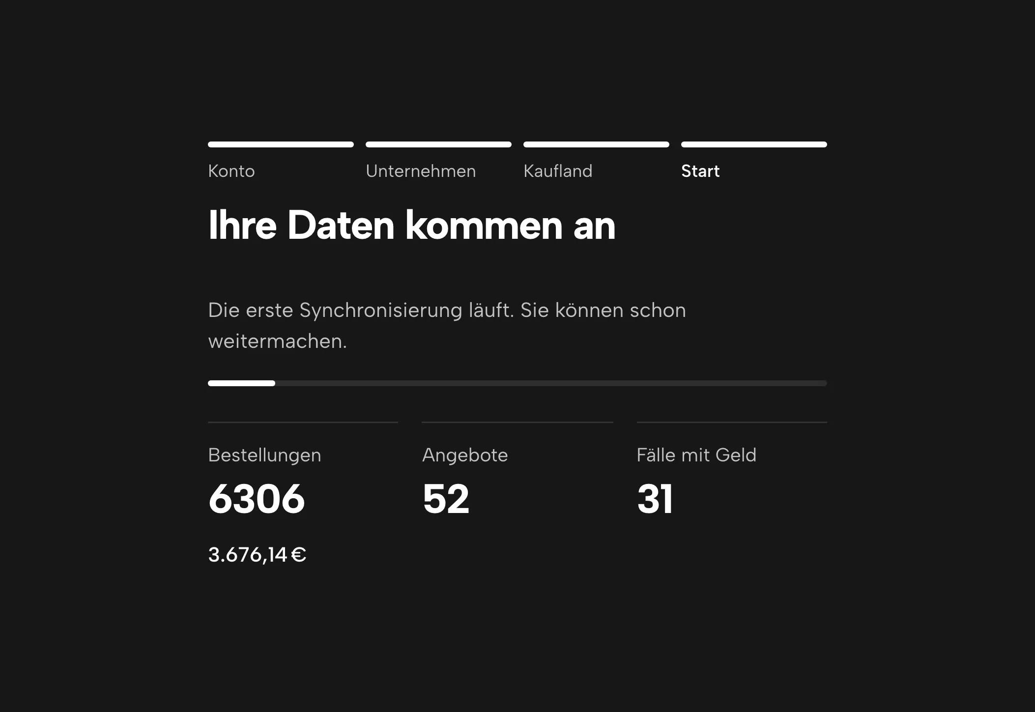 Sellgrip lädt Ihre Daten, mit Beispieldaten