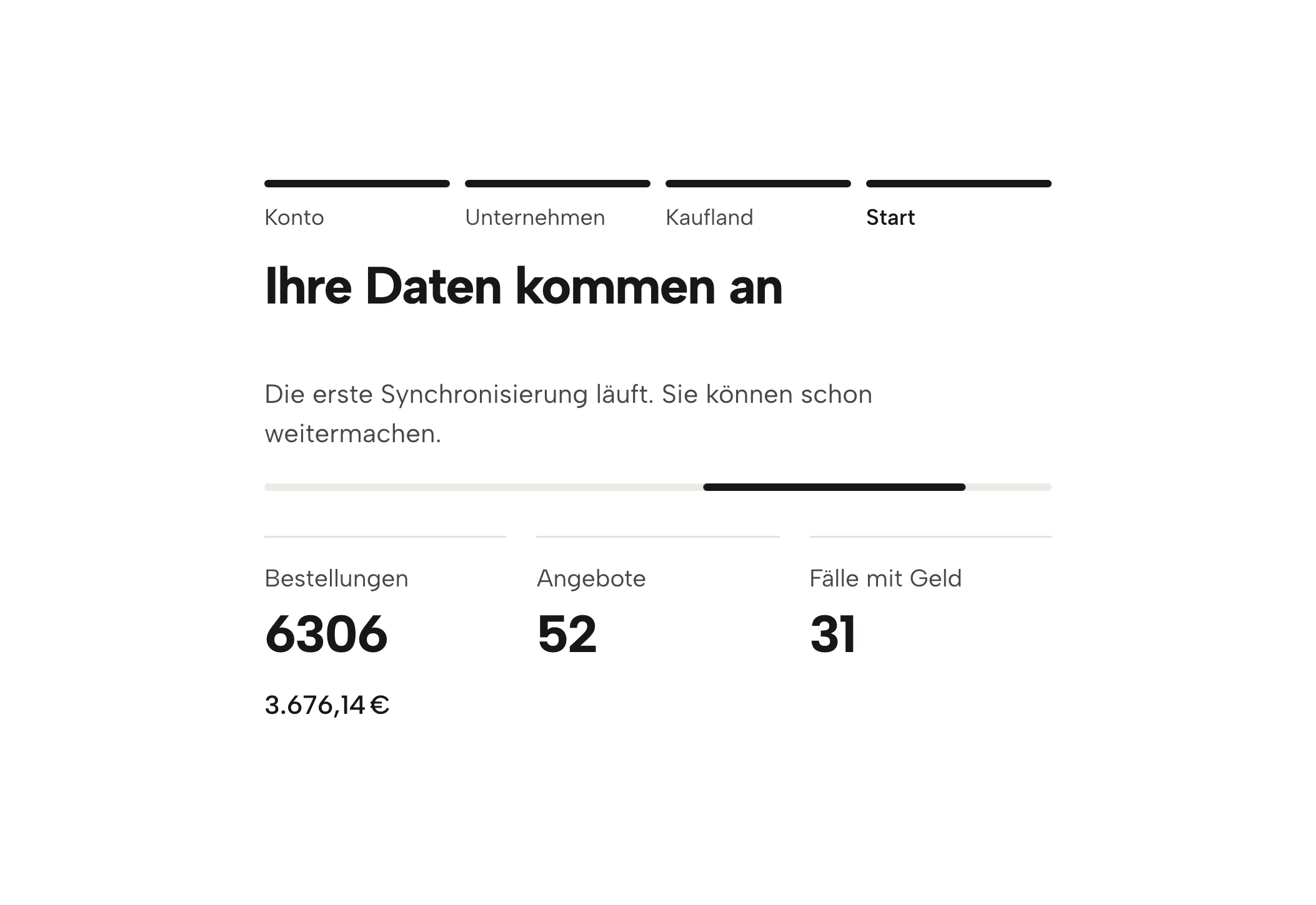 Sellgrip lädt Ihre Daten, mit Beispieldaten