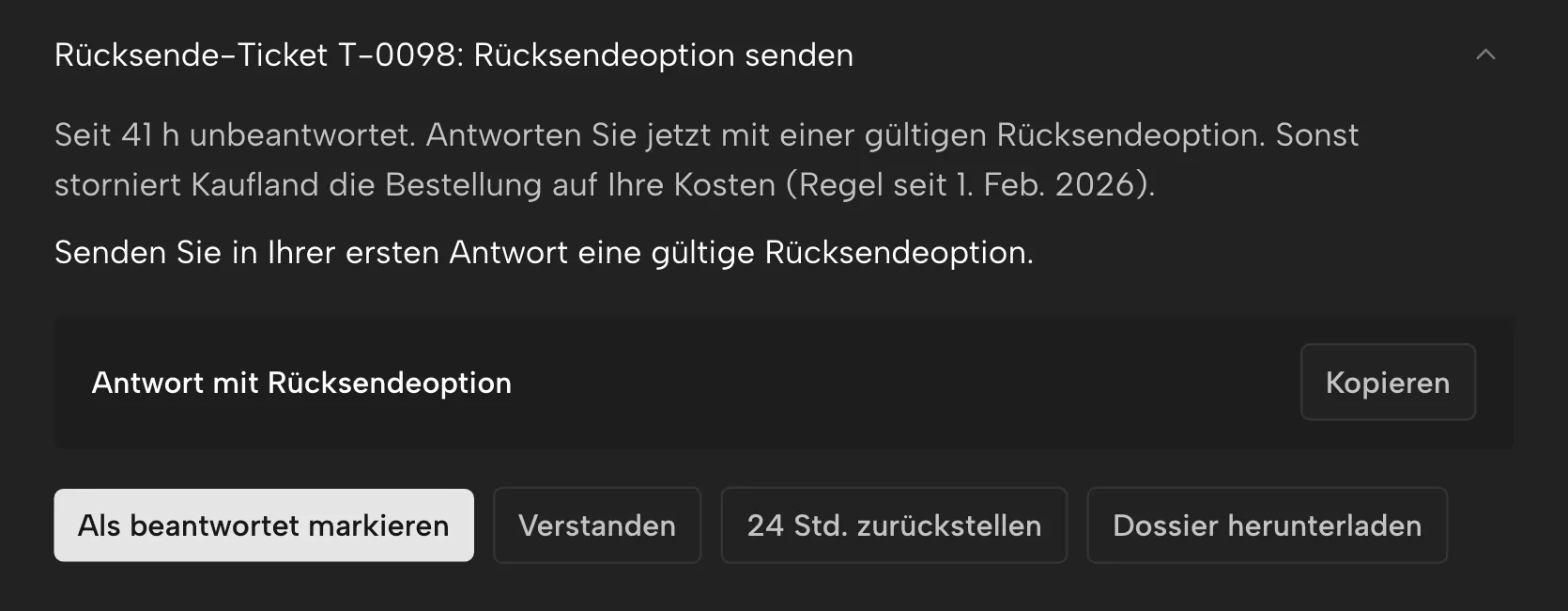 Beweisdossier in Sellgrip, mit Beispieldaten