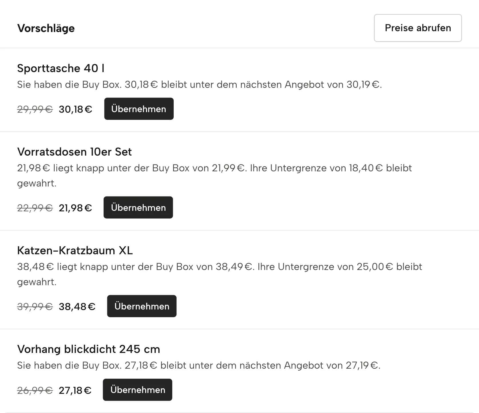 Preisregeln in Sellgrip, mit Beispieldaten