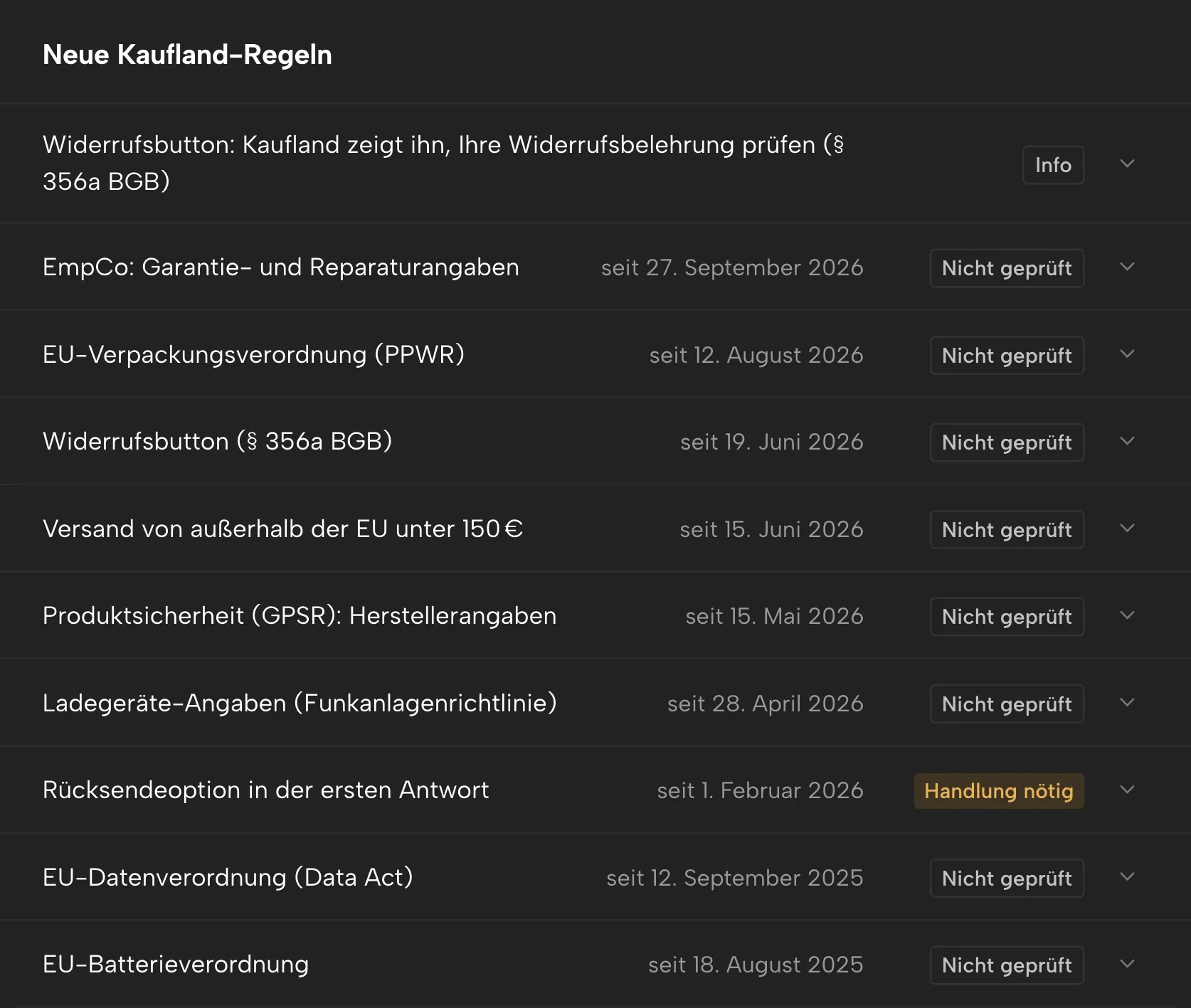 Pflichten-Kalender in Sellgrip, mit Beispieldaten