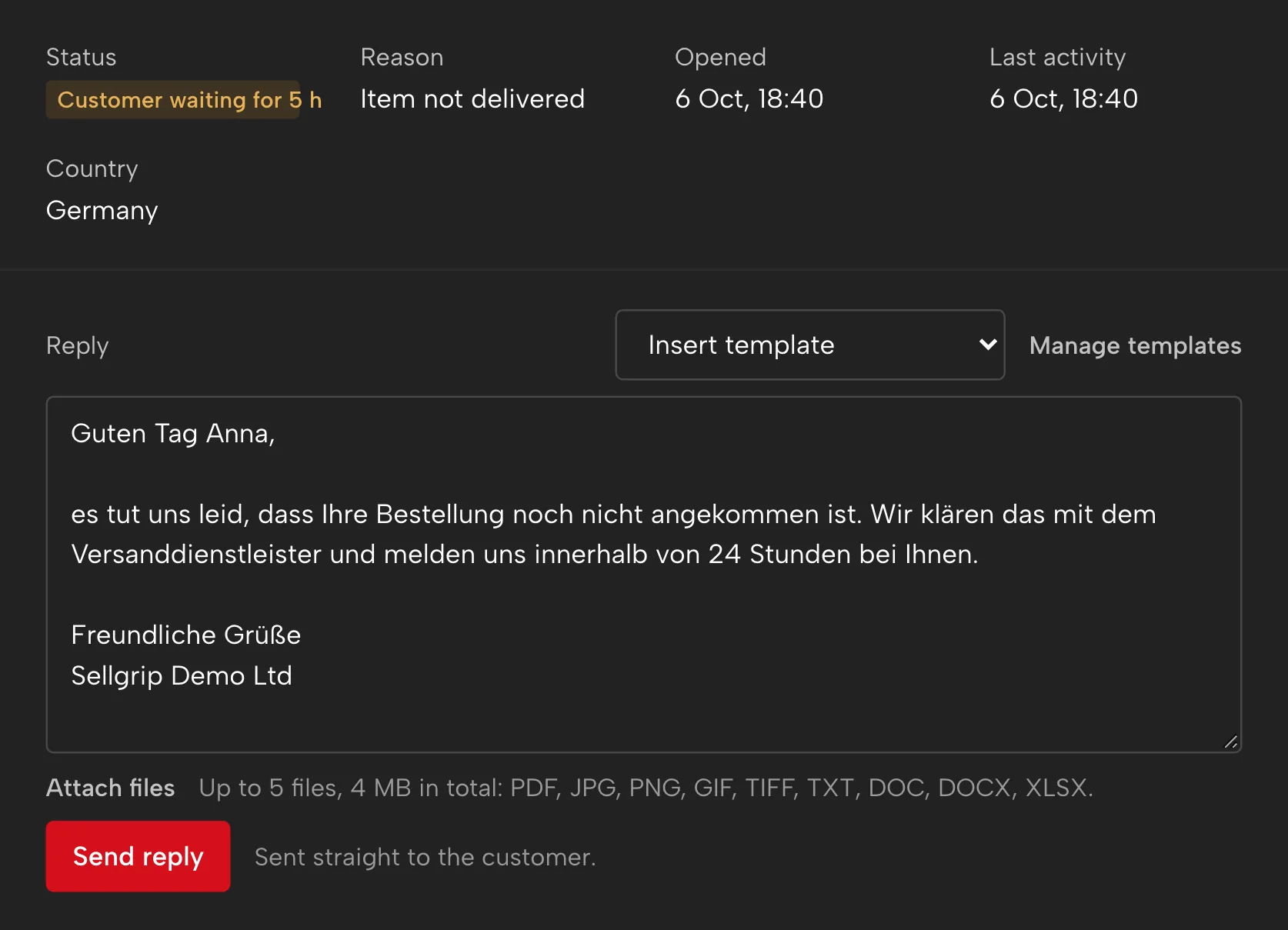 Tickets in Sellgrip, with sample data