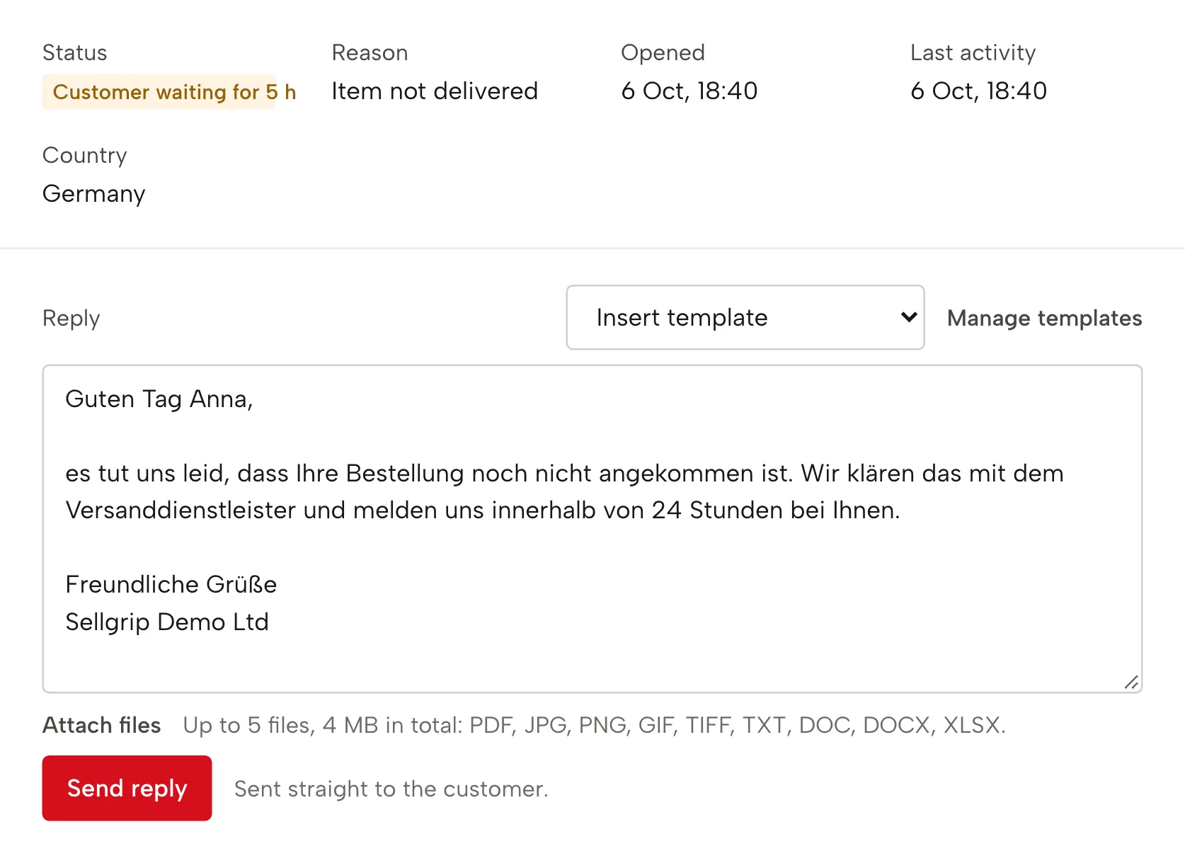 Tickets in Sellgrip, with sample data