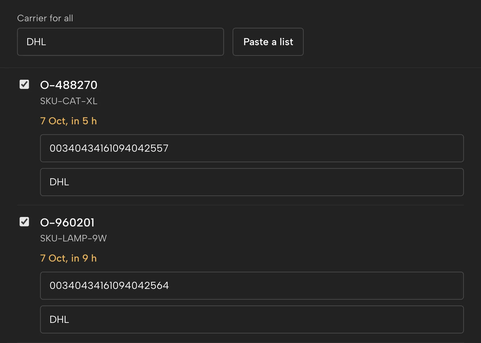 Report shipping in Sellgrip, with sample data