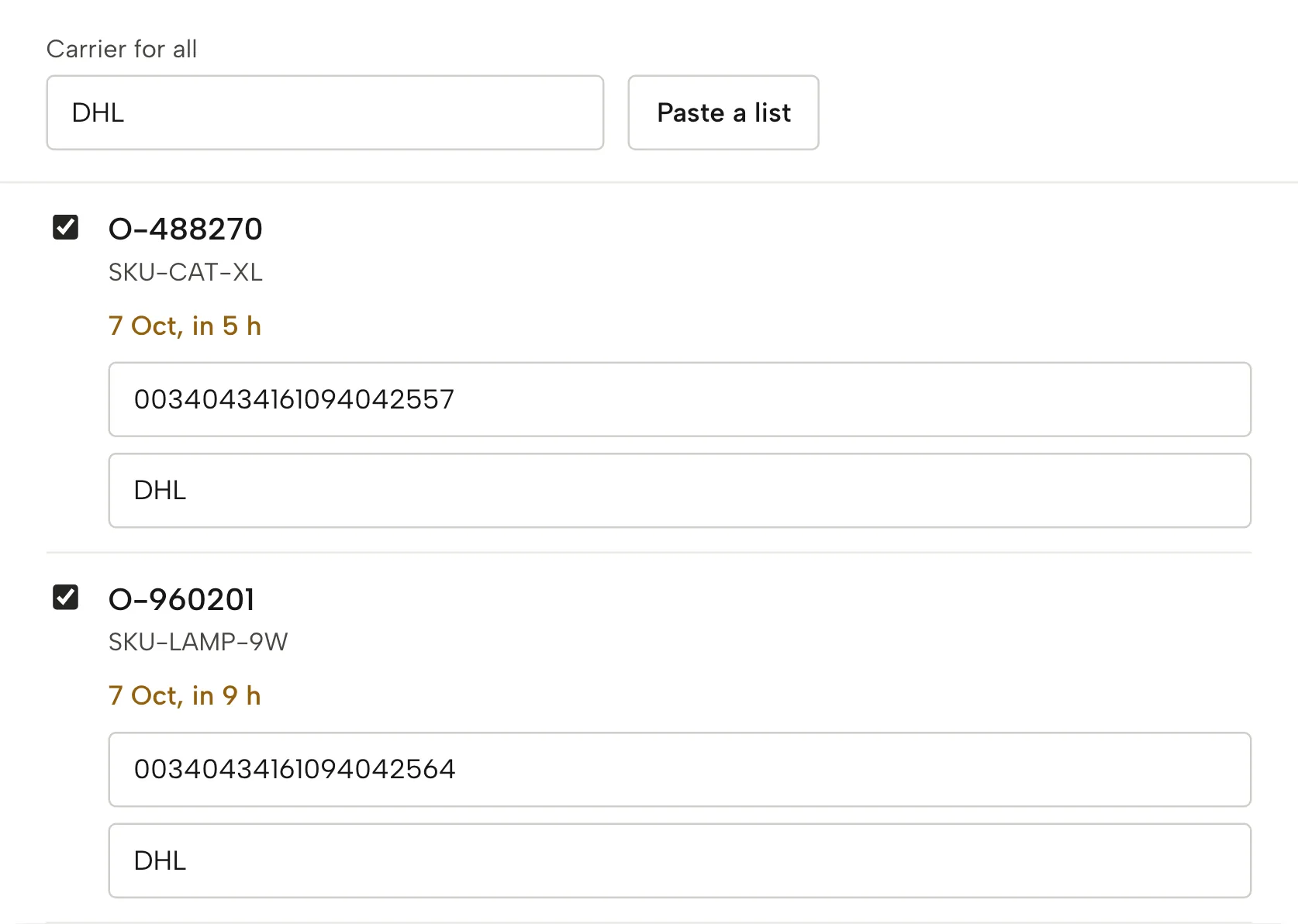 Report shipping in Sellgrip, with sample data