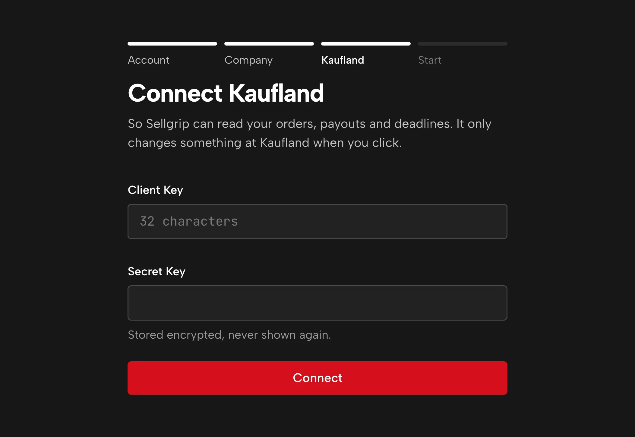 Enter your keys in Sellgrip, with sample data