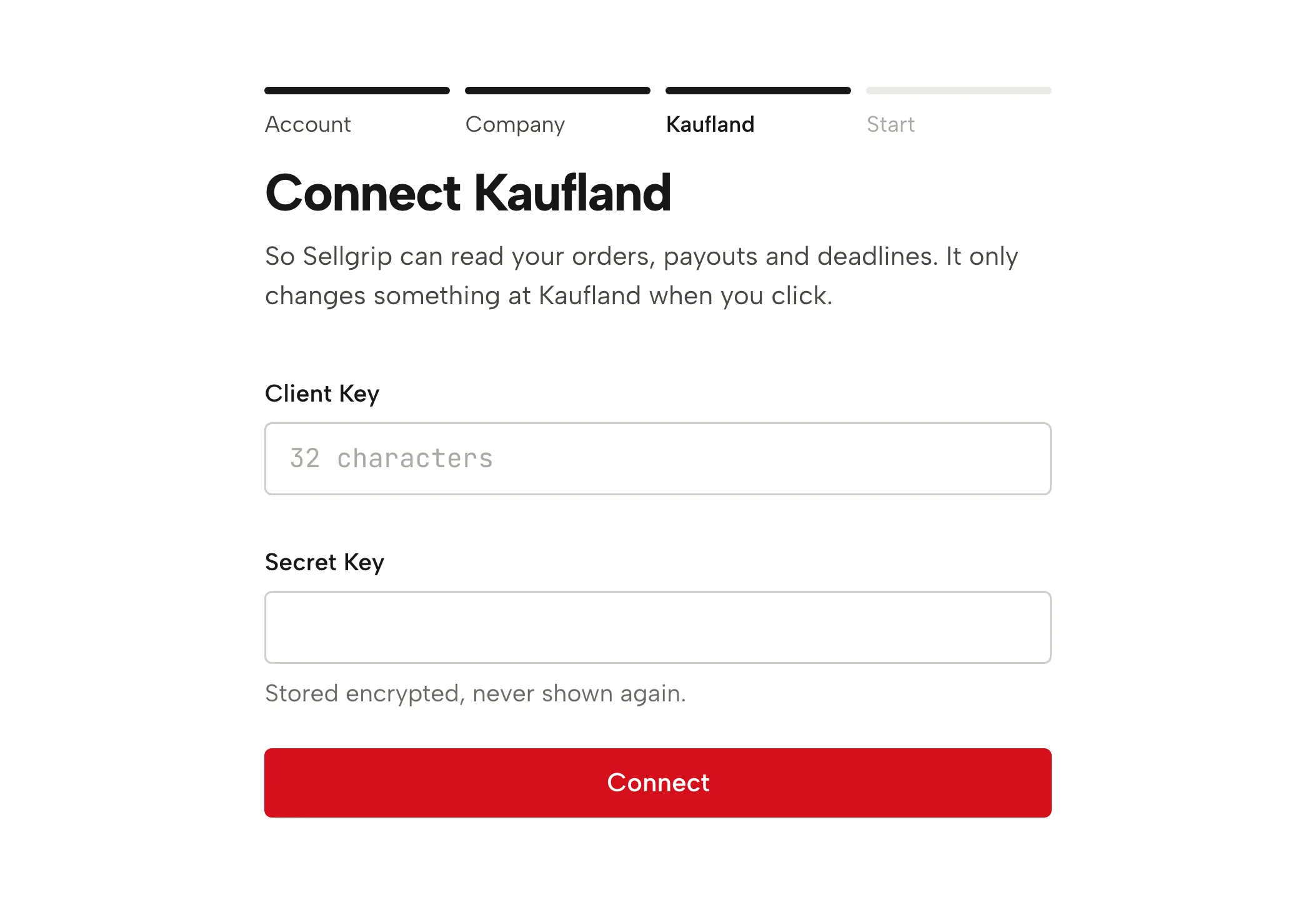 Enter your keys in Sellgrip, with sample data