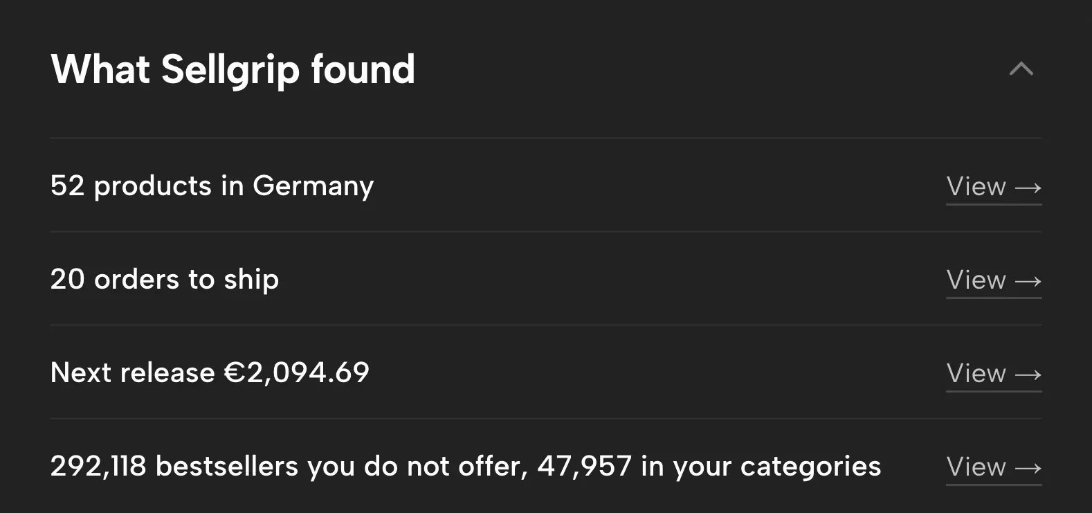 What Sellgrip found, with sample data