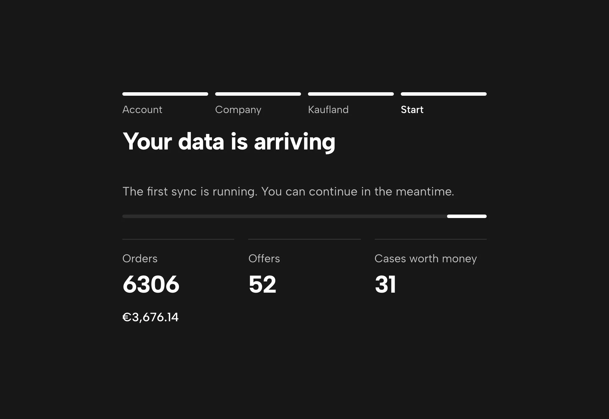 Sellgrip loads your data, with sample data