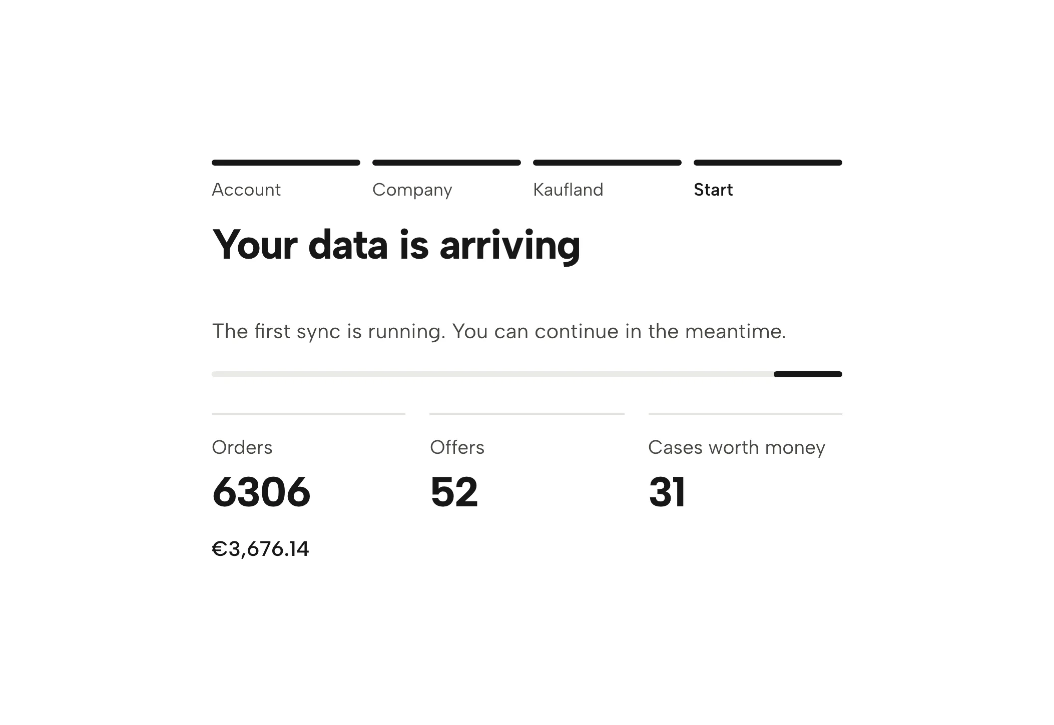 Sellgrip loads your data, with sample data