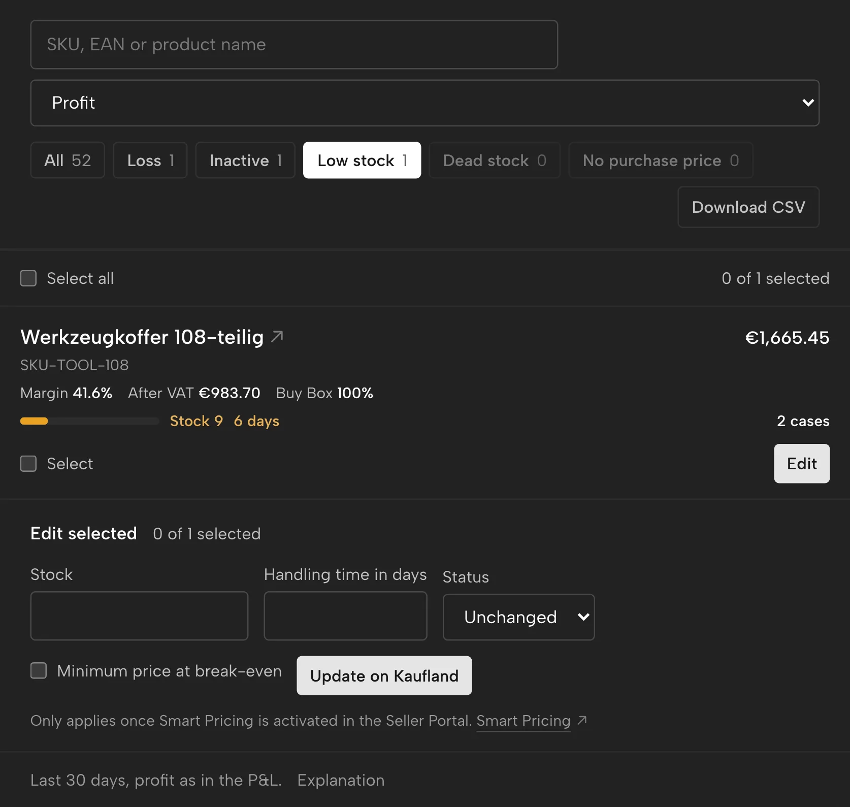 Reorder in Sellgrip, with sample data