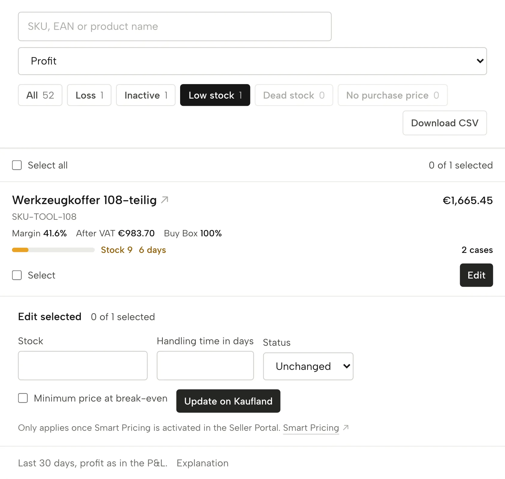 Reorder in Sellgrip, with sample data