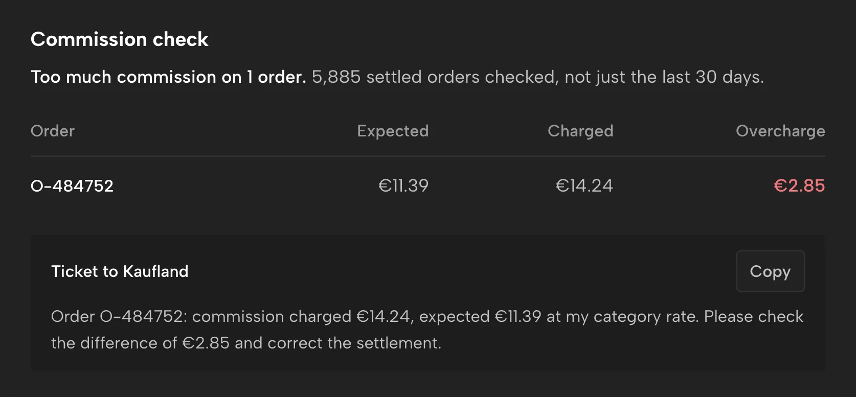 Commission check in Sellgrip, with sample data