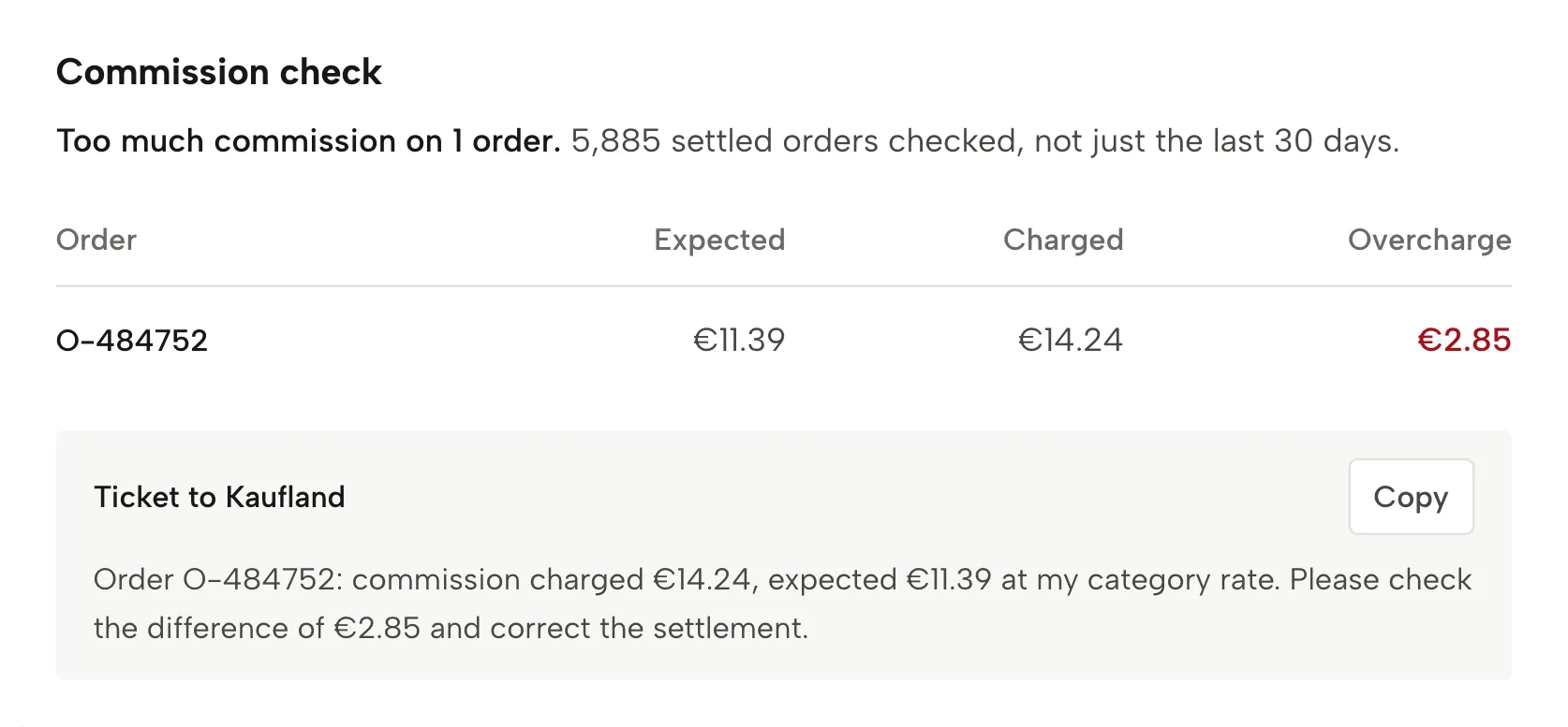 Commission check in Sellgrip, with sample data