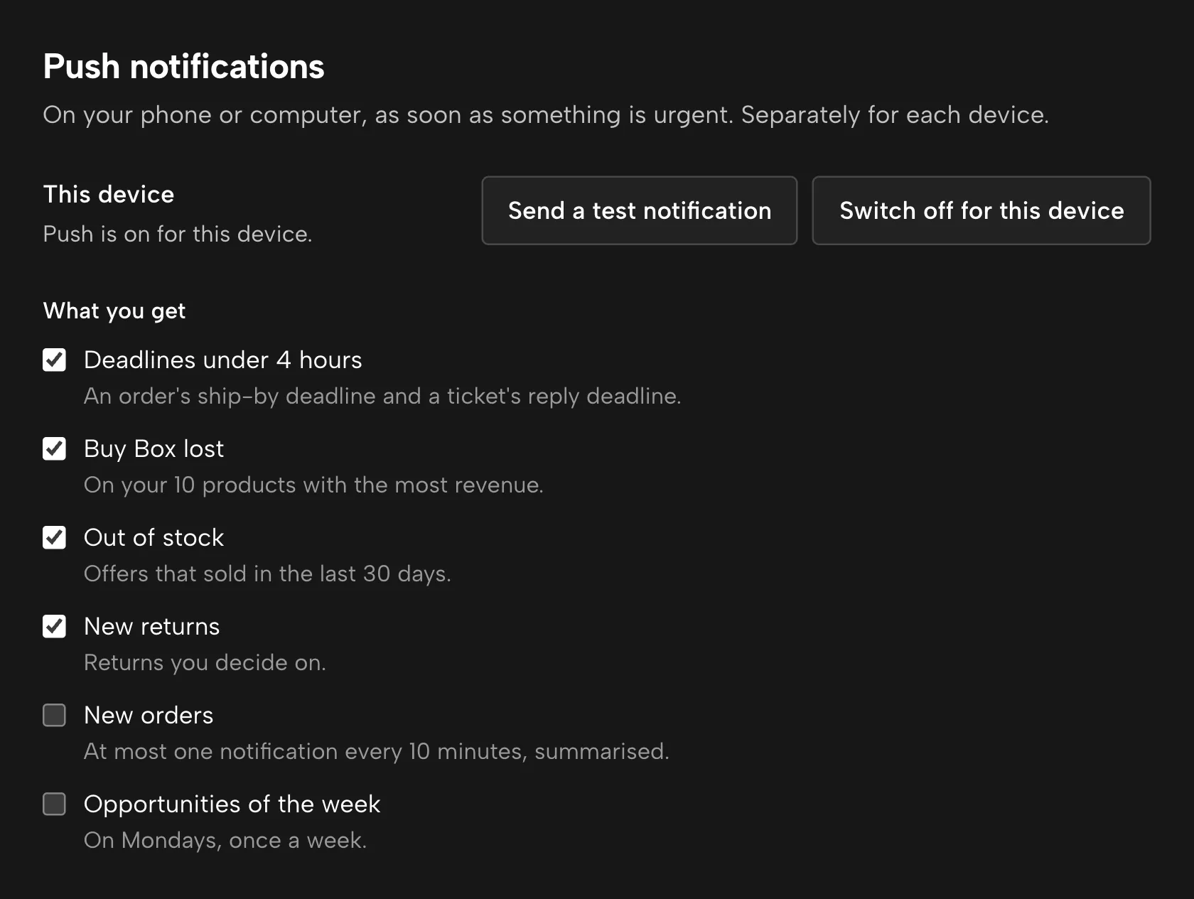 Push notifications in Sellgrip, with sample data