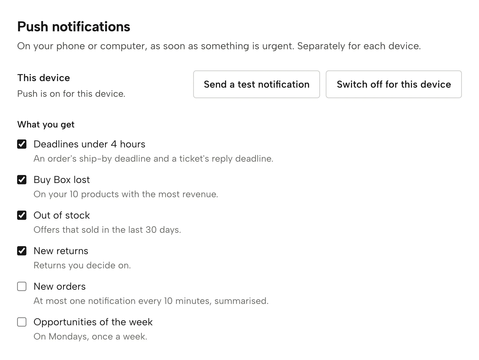 Push notifications in Sellgrip, with sample data