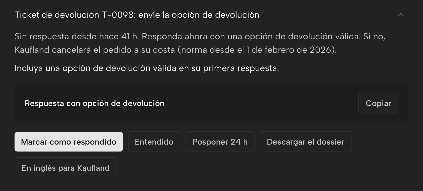 Dossier de pruebas en Sellgrip, con datos de ejemplo