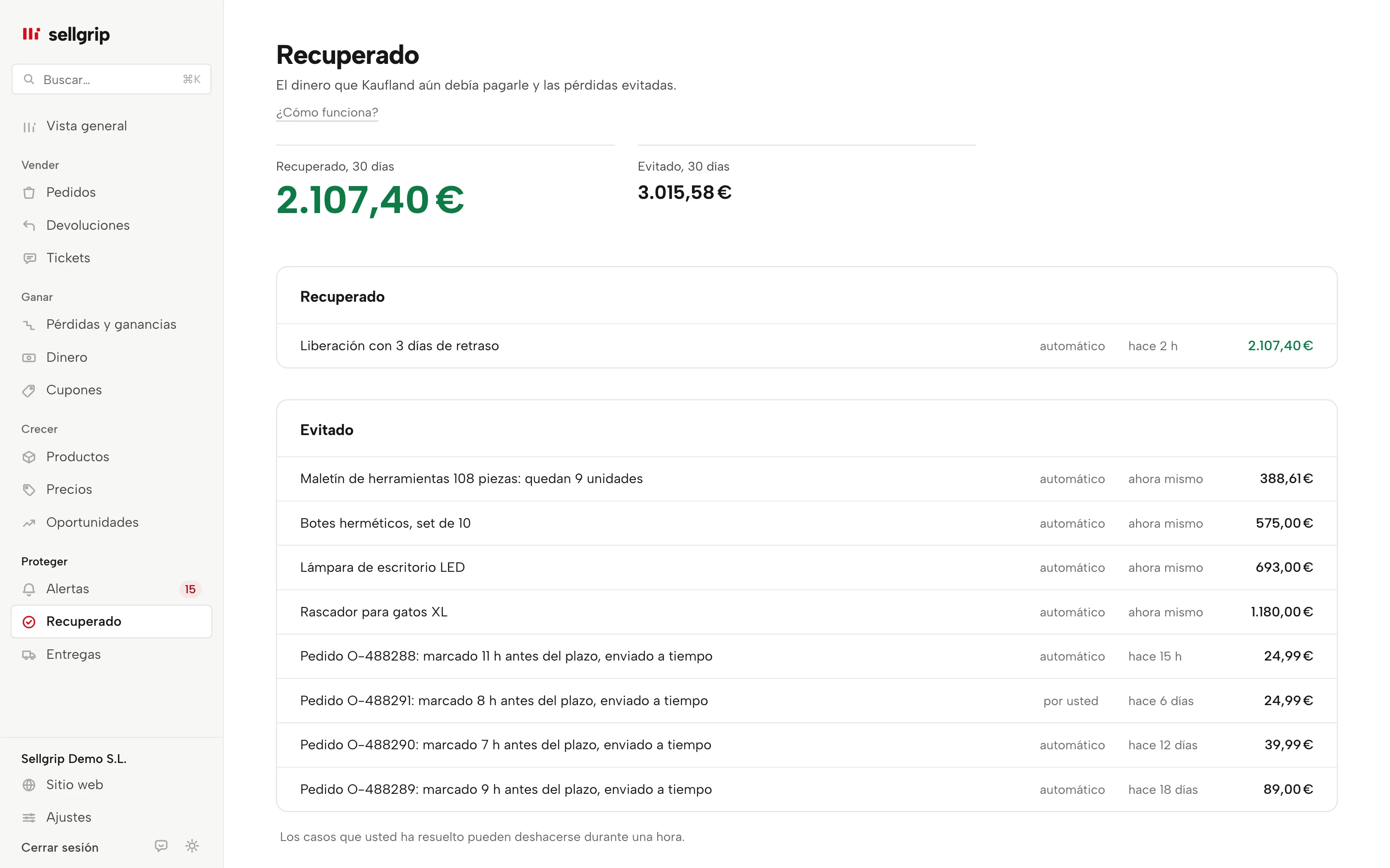 Recuperado en Sellgrip: dos totales y los justificantes con su importe.