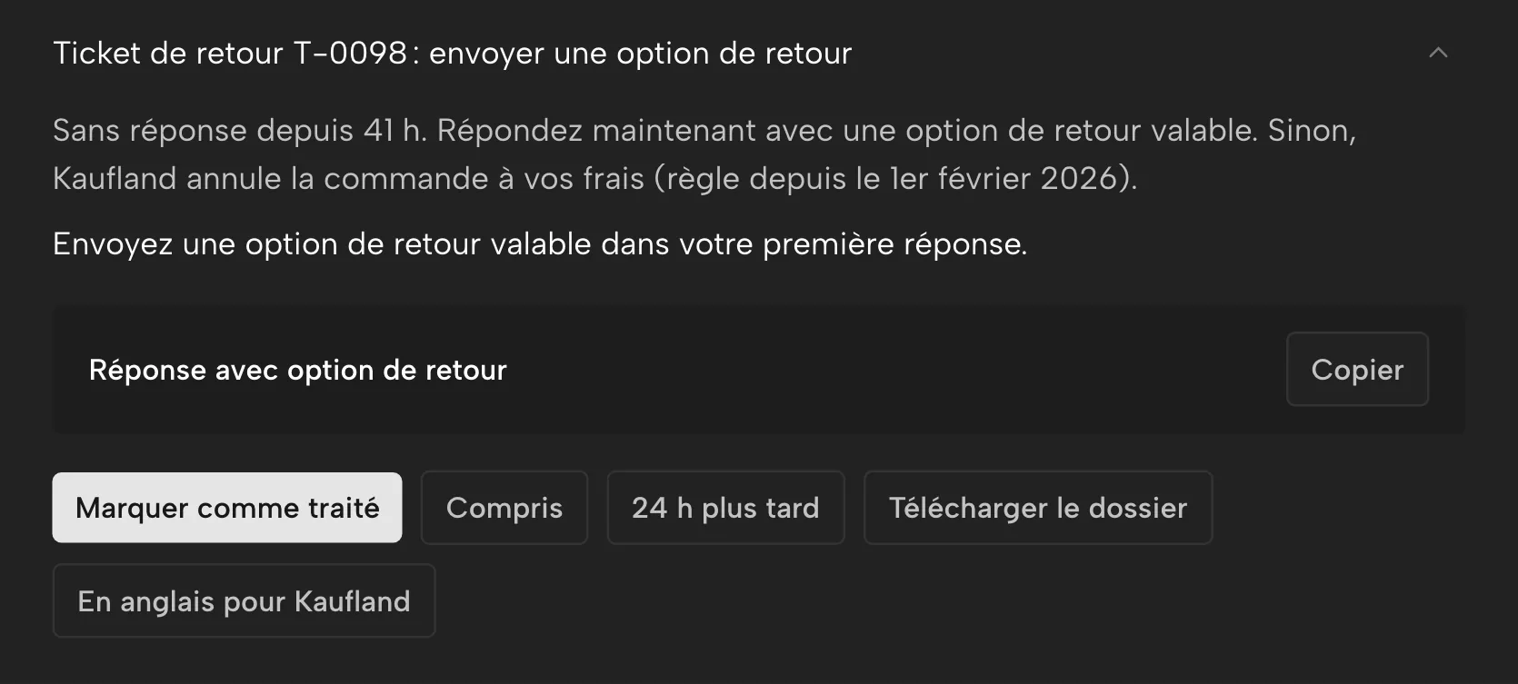 Dossier de preuves dans Sellgrip, avec des données d’exemple
