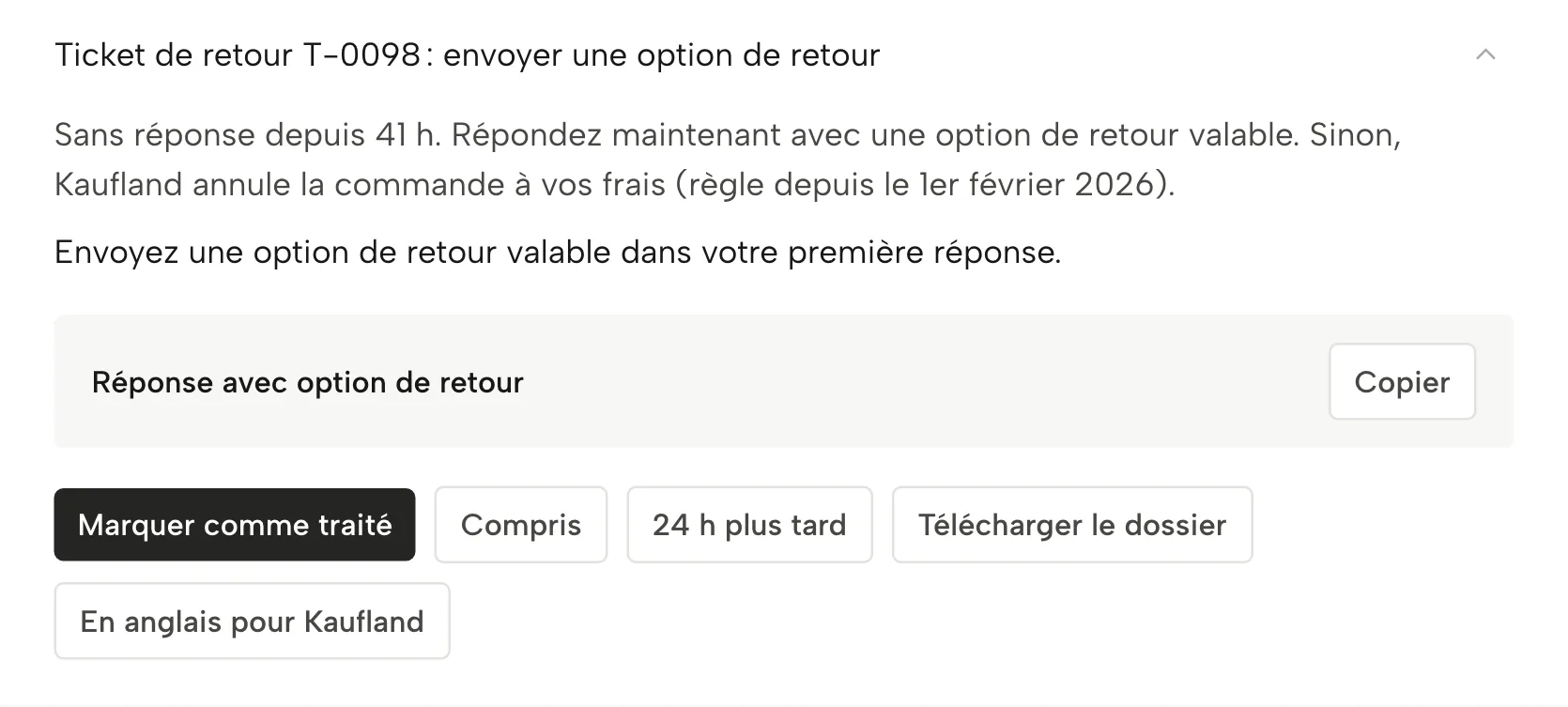 Dossier de preuves dans Sellgrip, avec des données d’exemple