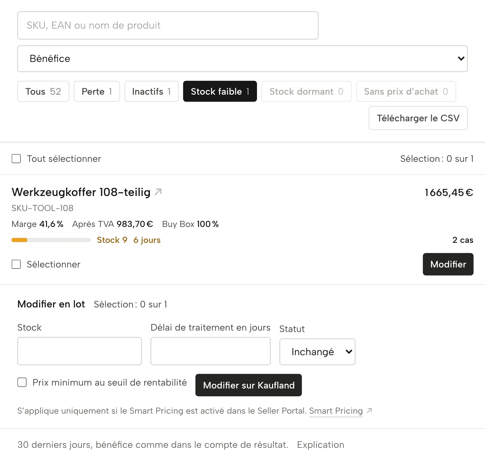 Réassort dans Sellgrip, avec des données d’exemple