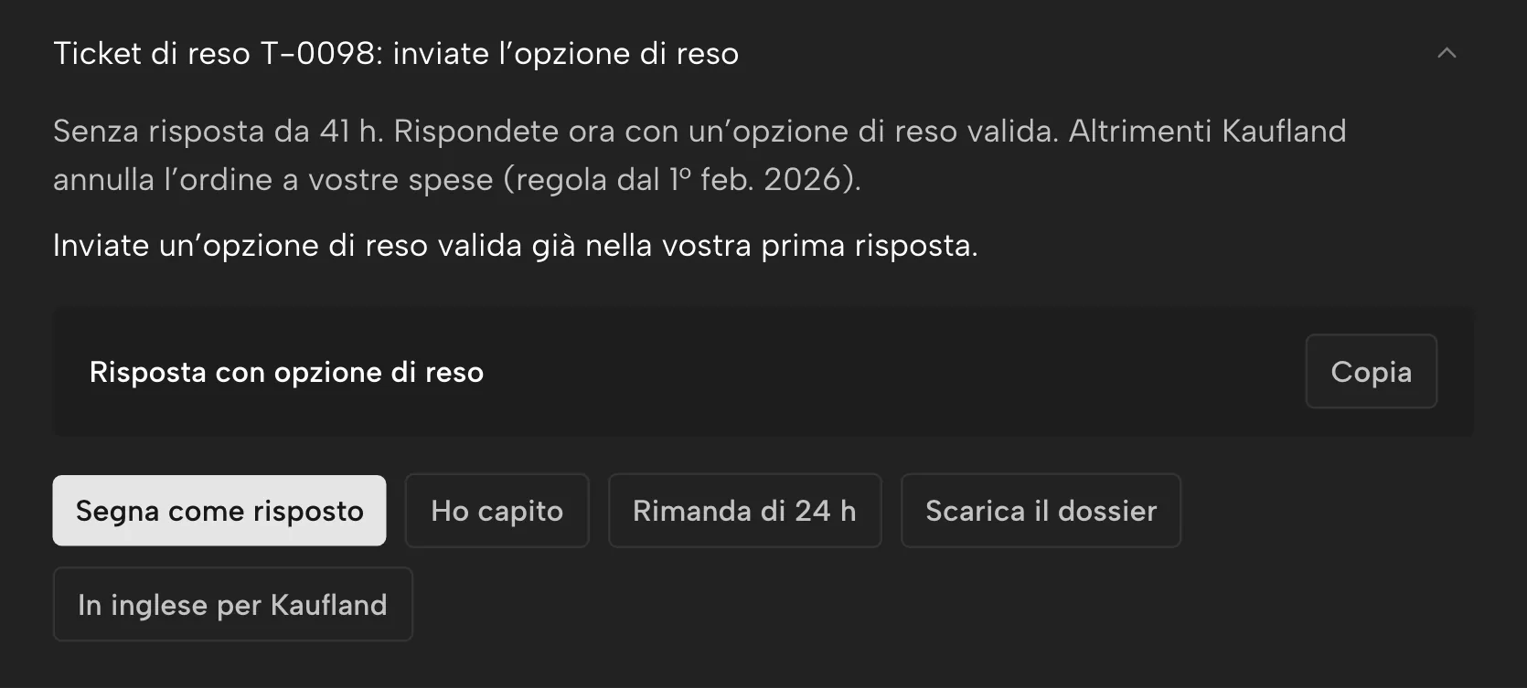 Dossier di prove in Sellgrip, con dati di esempio