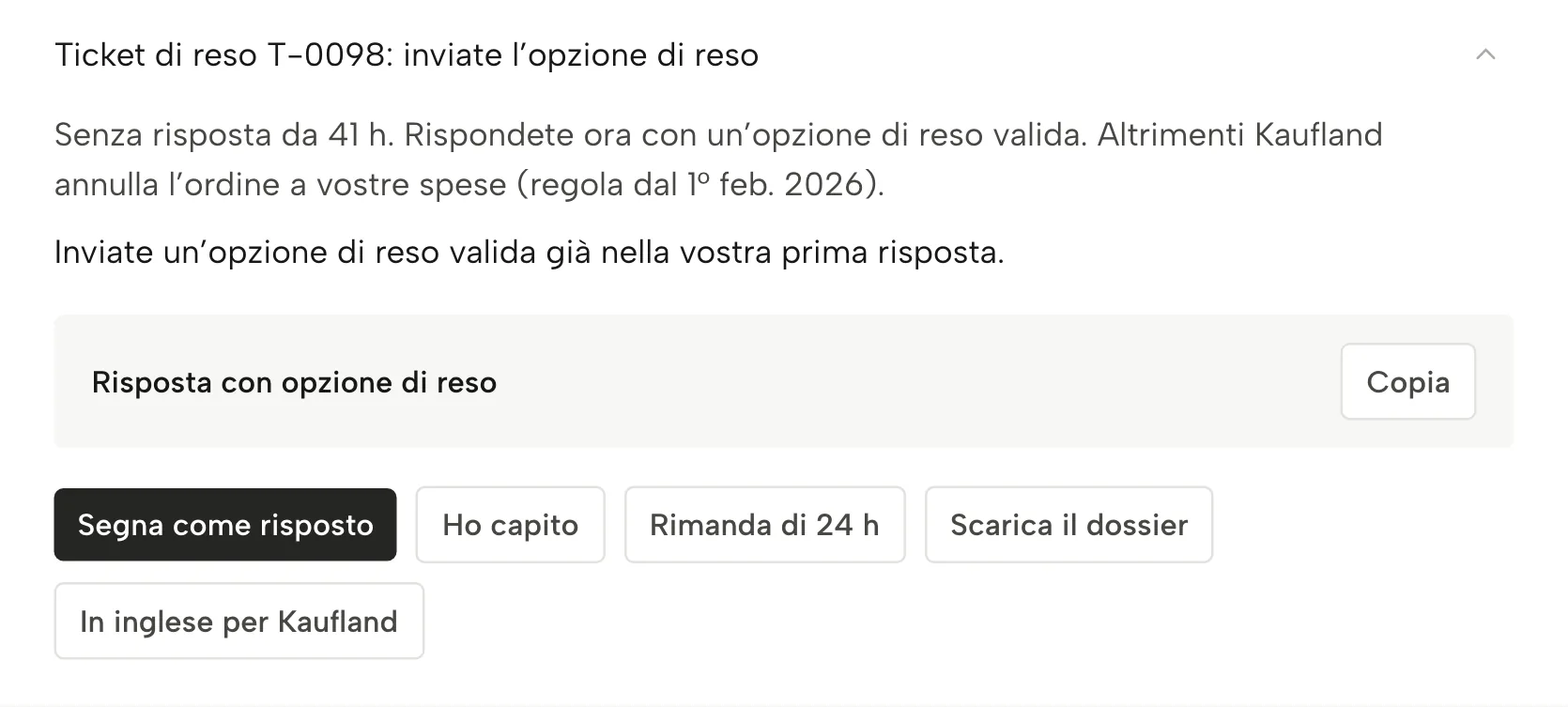 Dossier di prove in Sellgrip, con dati di esempio