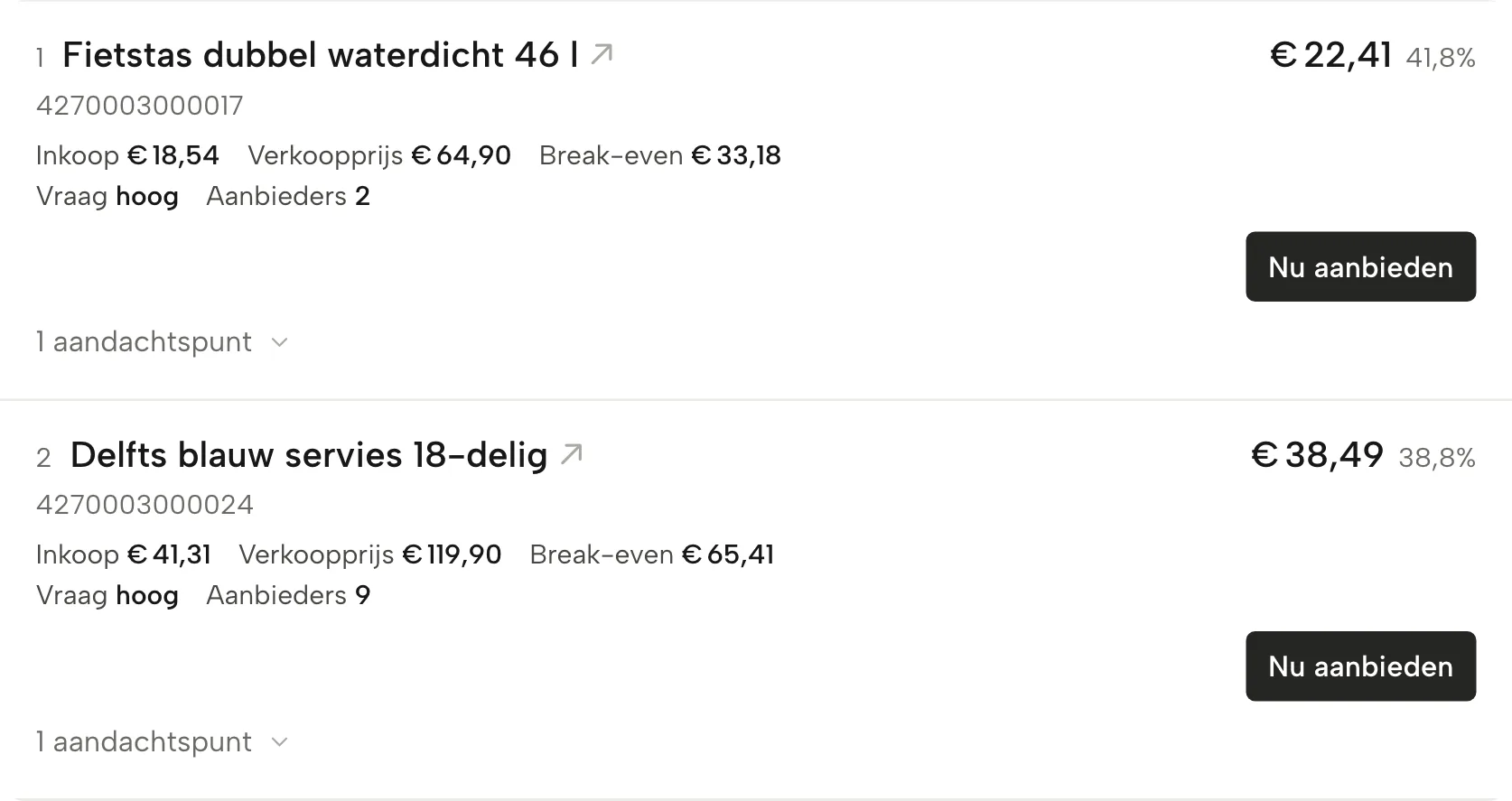Margevinder in Sellgrip, met voorbeelddata