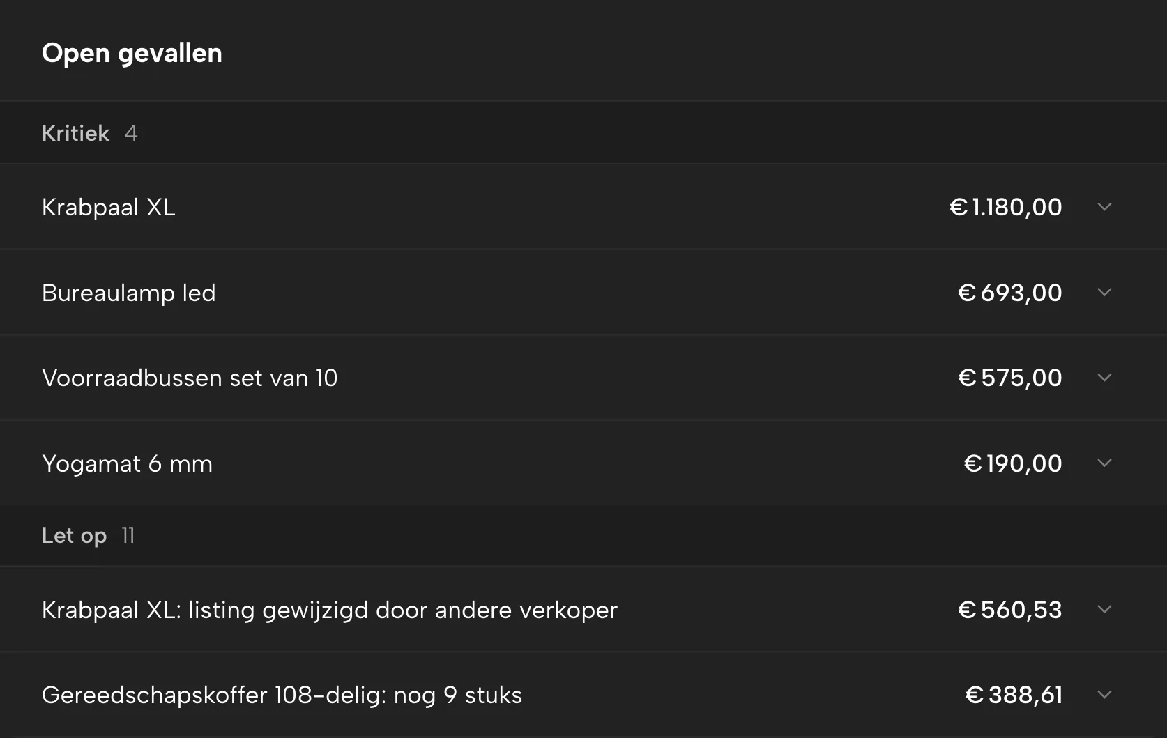 Meldingen in Sellgrip, met voorbeelddata
