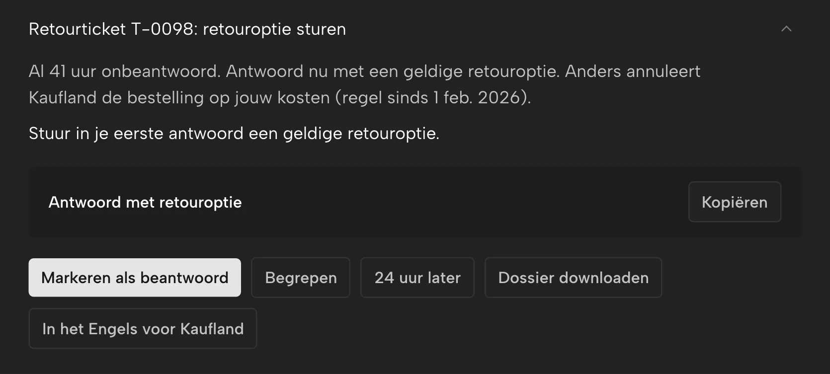 Bewijsdossier in Sellgrip, met voorbeelddata