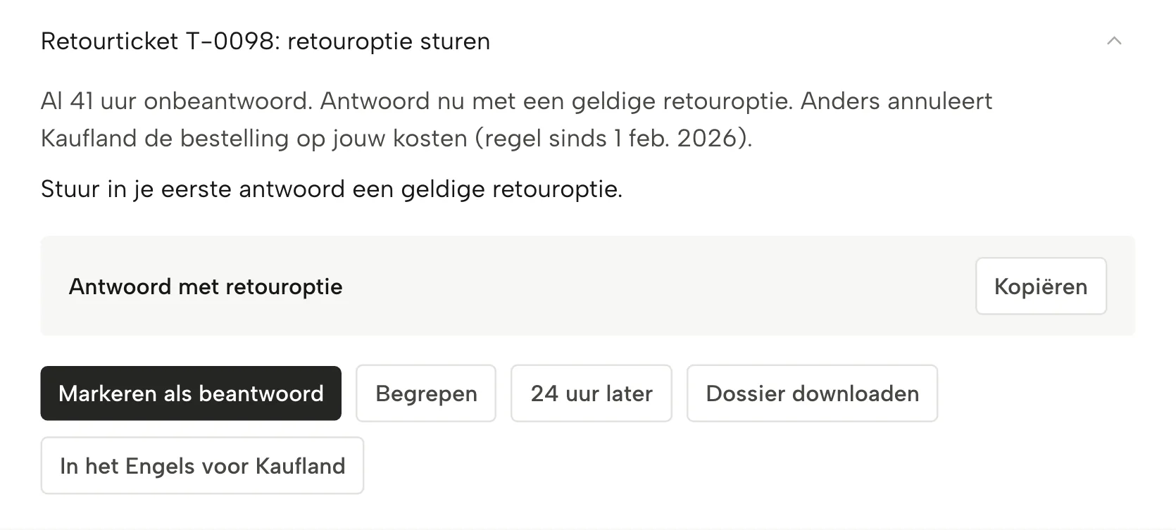 Bewijsdossier in Sellgrip, met voorbeelddata