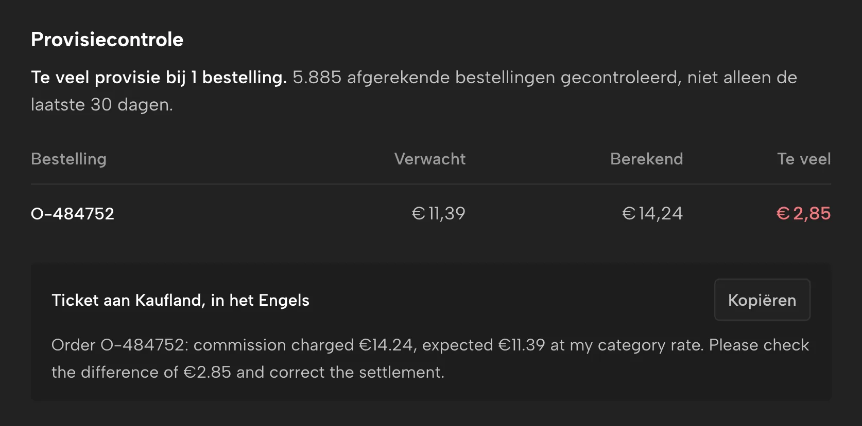 Provisiecontrole in Sellgrip, met voorbeelddata