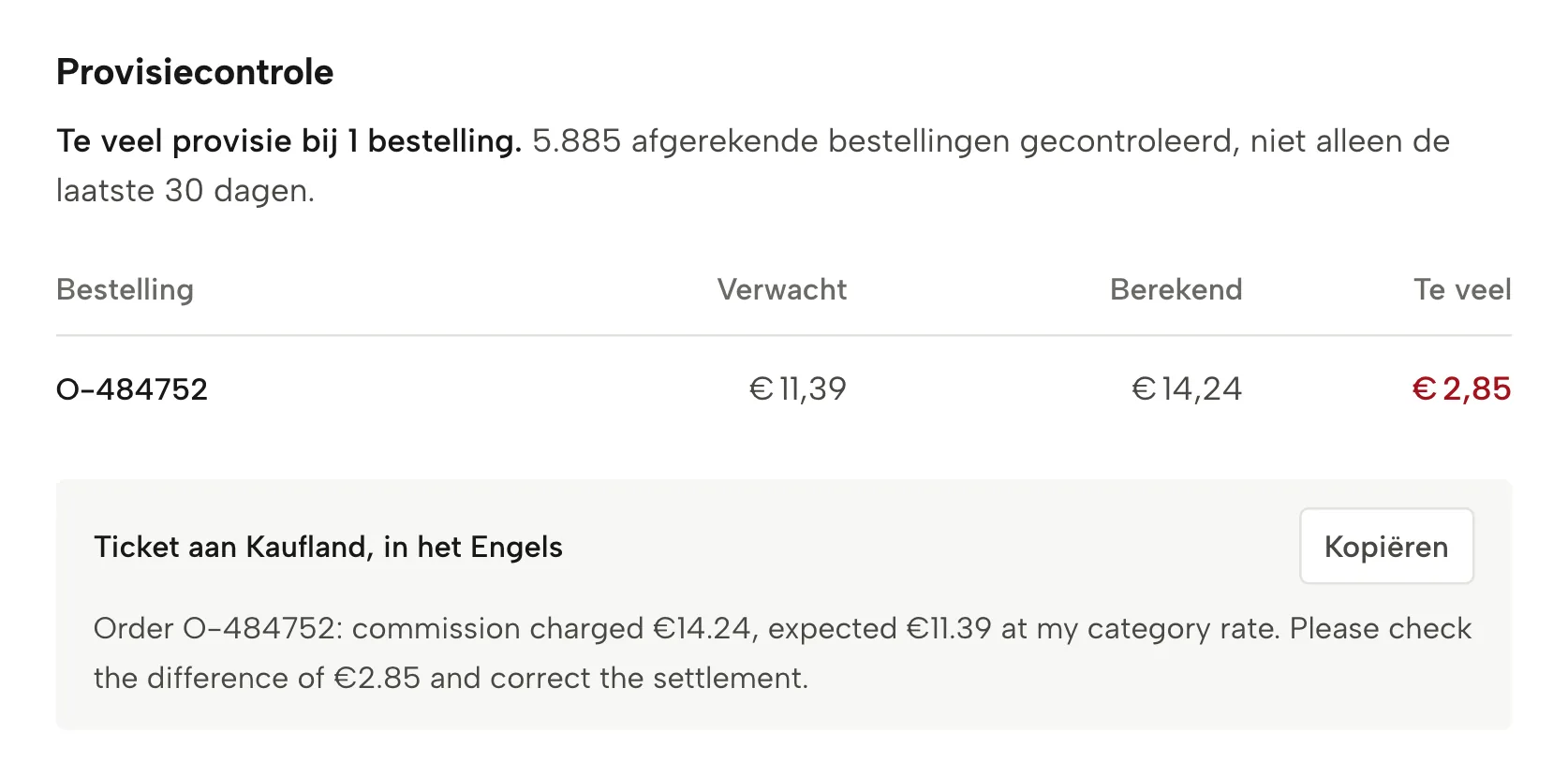 Provisiecontrole in Sellgrip, met voorbeelddata