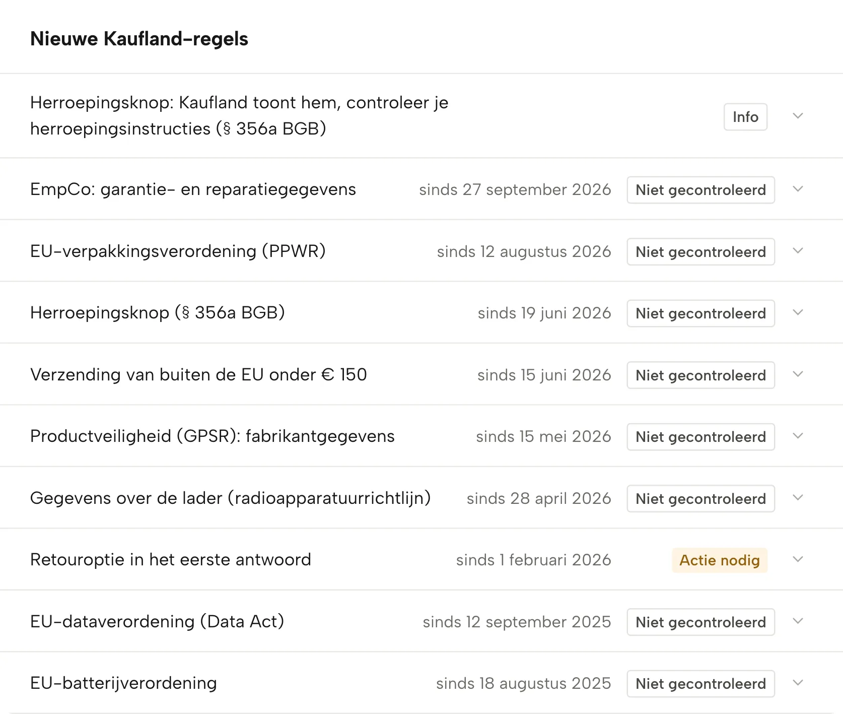 Regelkalender in Sellgrip, met voorbeelddata