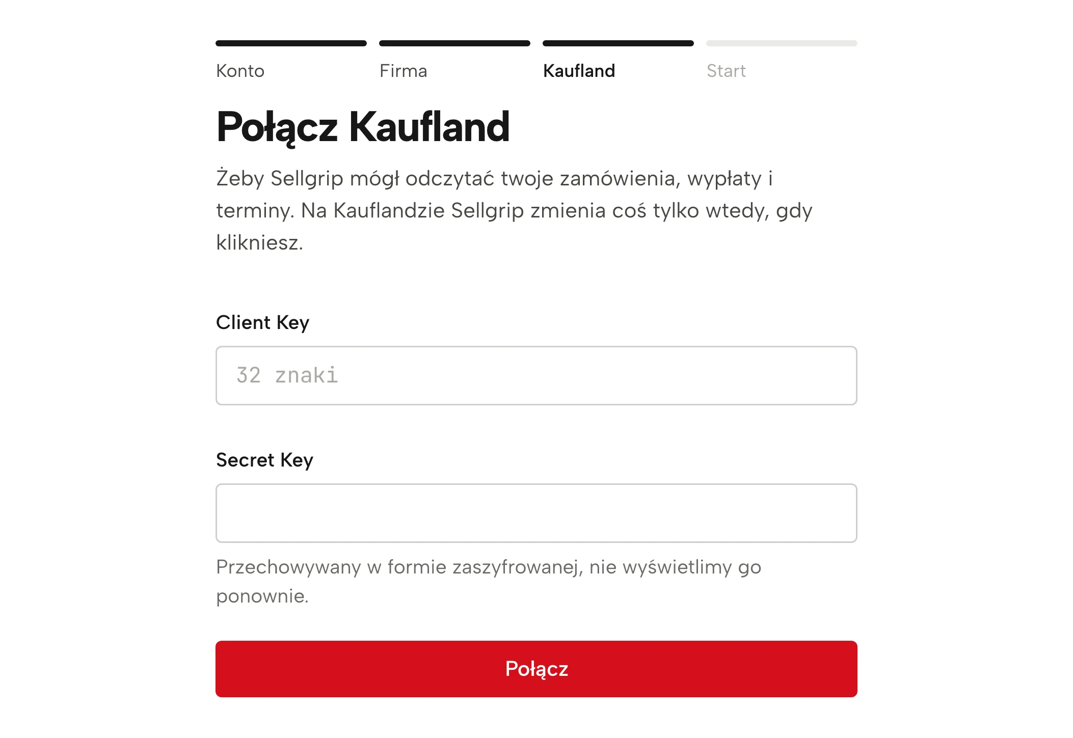 Wpisywanie kluczy w Sellgripie, z przykładowymi danymi