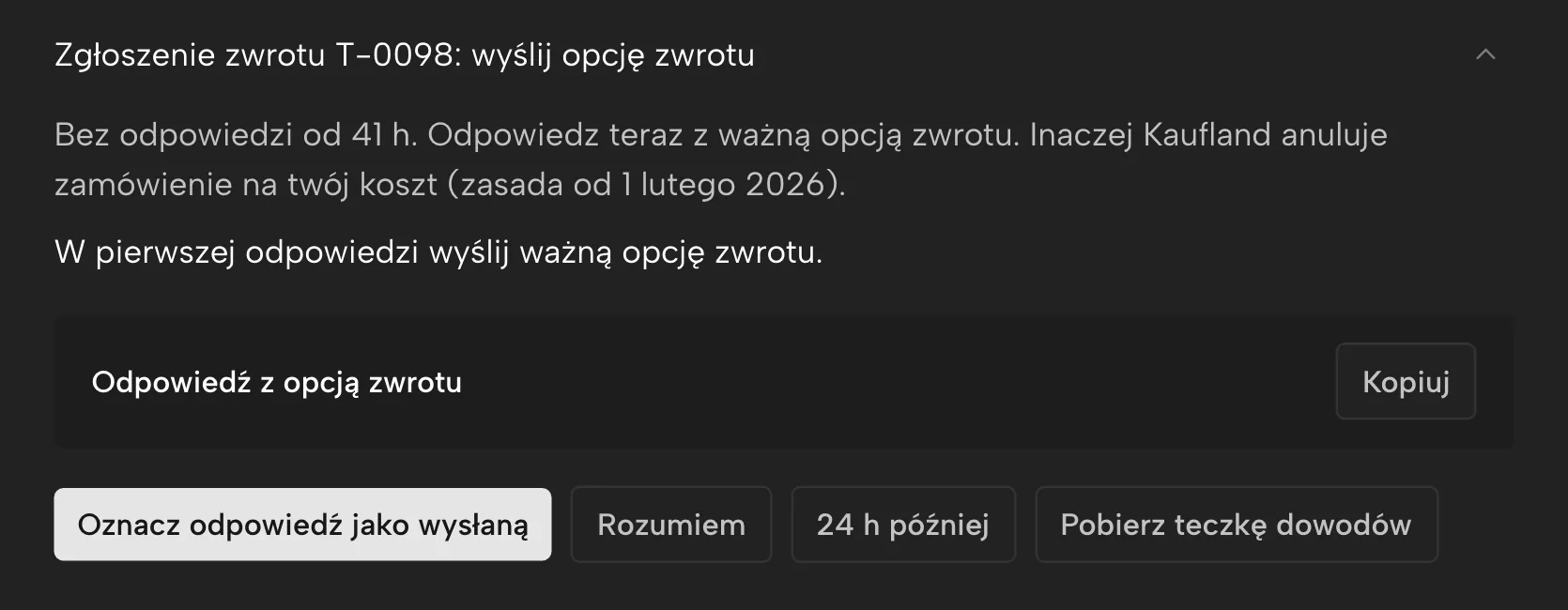 Teczka dowodów w Sellgripie, z przykładowymi danymi