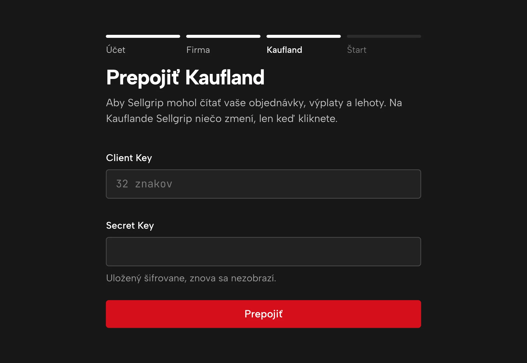 Zadanie kľúčov v Sellgripe, s ukážkovými údajmi