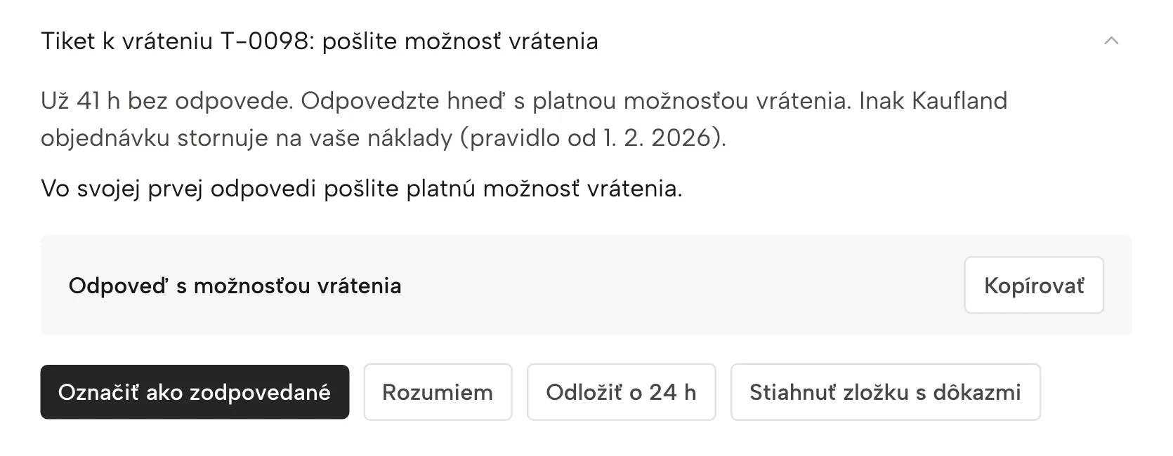 Zložka s dôkazmi v Sellgripe, s ukážkovými údajmi