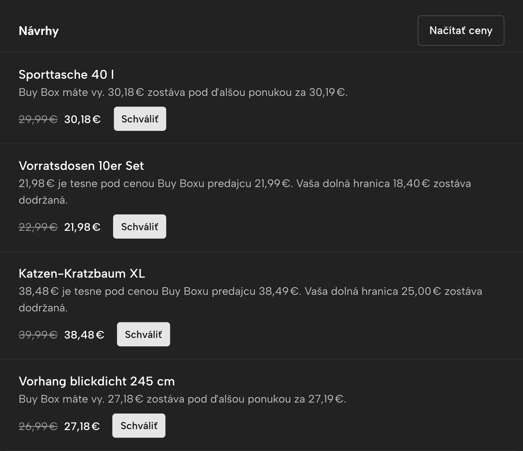 Cenové pravidlá v Sellgripe, s ukážkovými údajmi